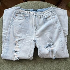 Distressed high-waisted mom jeans